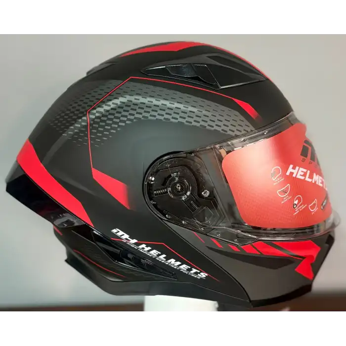 MH ÇENE AÇILIR KASK MAT SİYAH KIRMIZI