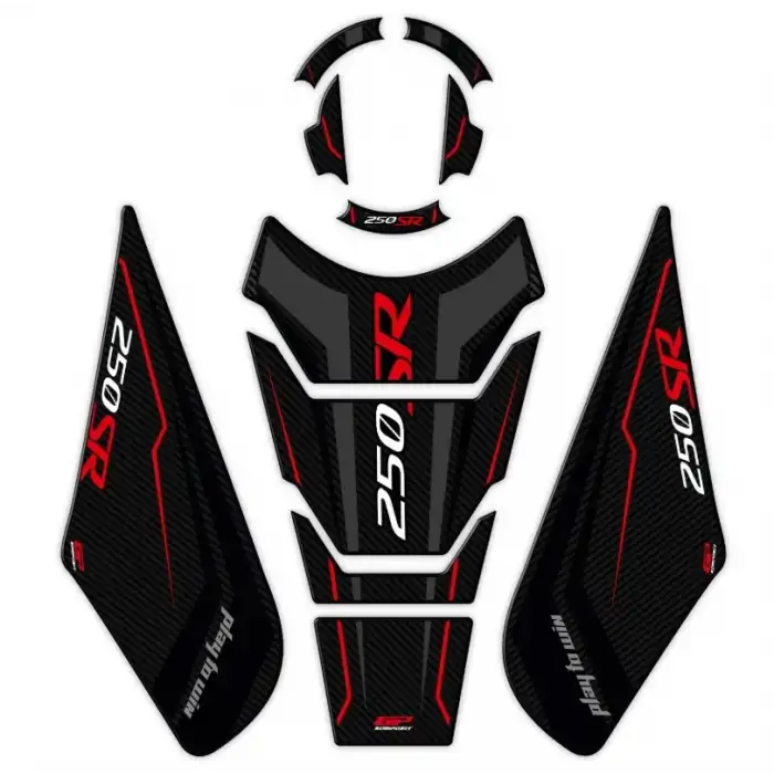 GP KOMPOZİT CF MOTO 250 SR 2020 -2024 UYUMLU TANKPAD SETİ SİYAH - KIRMIZI