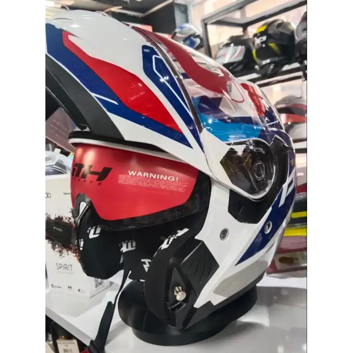 MH ÇENE AÇILIR KASK WHİTE STİCKER  BEYAZ - MAVİ - KIRMIZI
