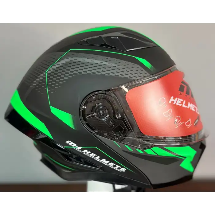 MH ÇENE AÇILIR KASK MAT SİYAH YEŞİL MH-928 YEŞİL