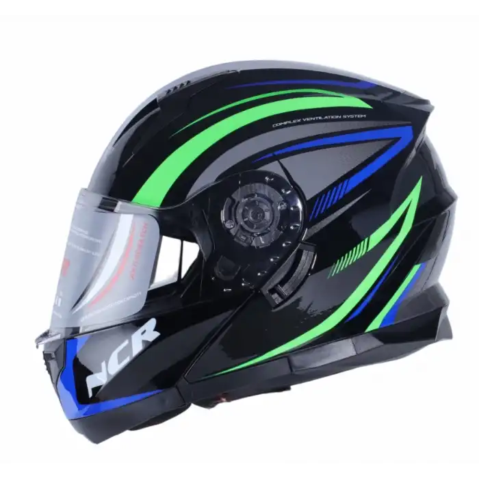 KASK ÇENE AÇILIR VİSORLÜ A KALİTE 162 ECE BELGELİ- NEON MAVİ YEŞİL GRAFİK