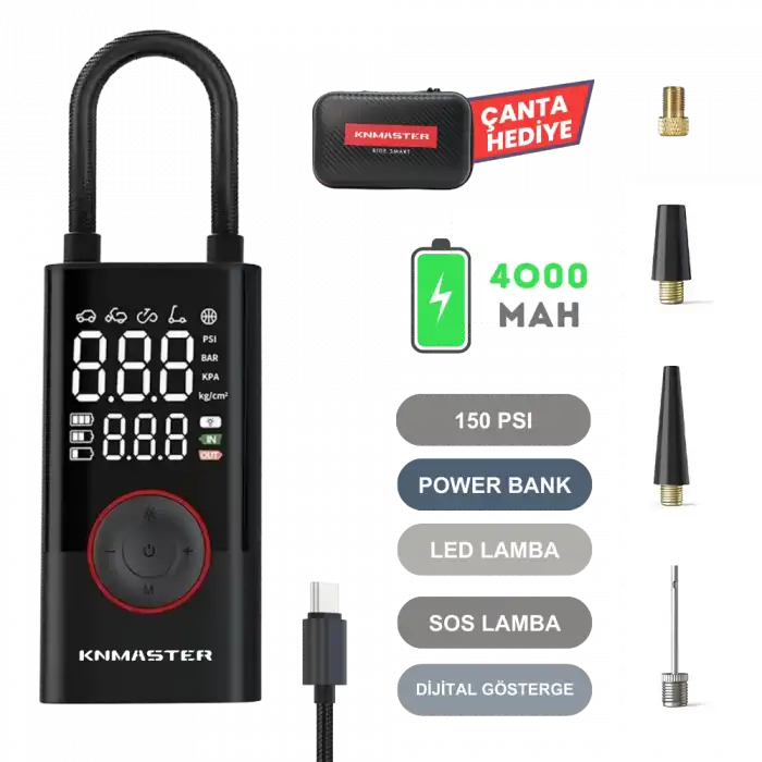 KN MASTER LP200 – 150 PSI DİJİTAL GÖSTERGELİ ŞARJLI HAVA POMPASI