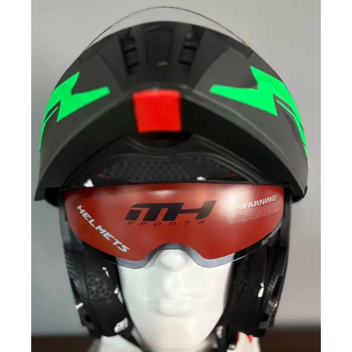 MH ÇENE AÇILIR KASK MAT SİYAH YEŞİL