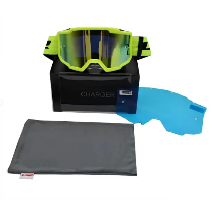 LS2 CHARGER GOGGLES MOTOKROS GÖZLÜK (IRIDIUM CAMLI) NEON SARI