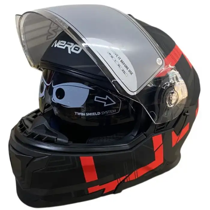 NERO ÇENE AÇILIR KASK 912 MAT SİYAH - KIRMIZI A3 MAT SİYAH - KIRMIZI
