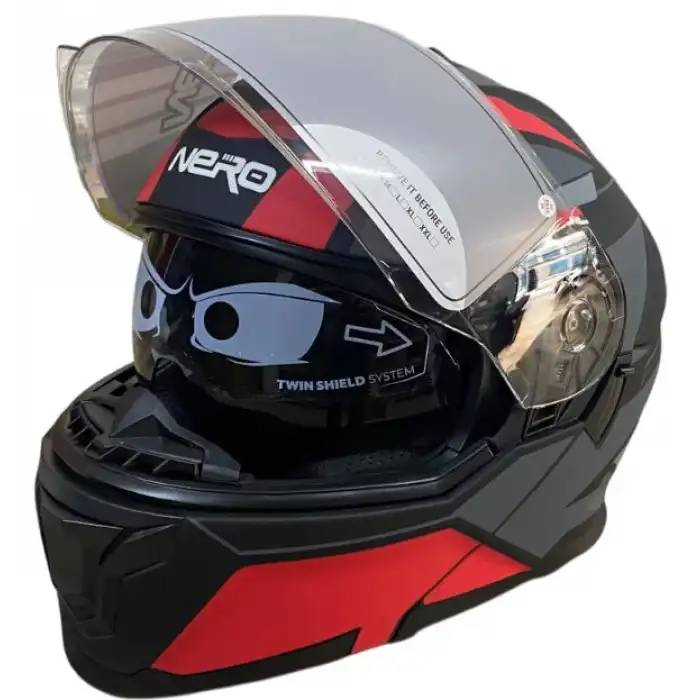 NERO ÇENE AÇILIR KASK 912 MAT SİYAH-KIRMIZI A4 MAT SİYAH - KIRMIZI