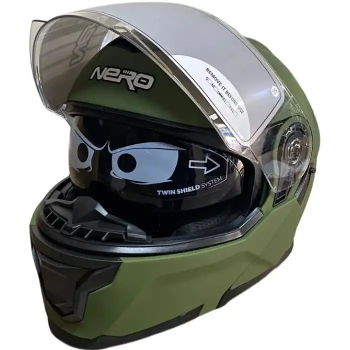 NERO ÇENE AÇILIR KASK 912 MAT YEŞİL MAT YEŞİL