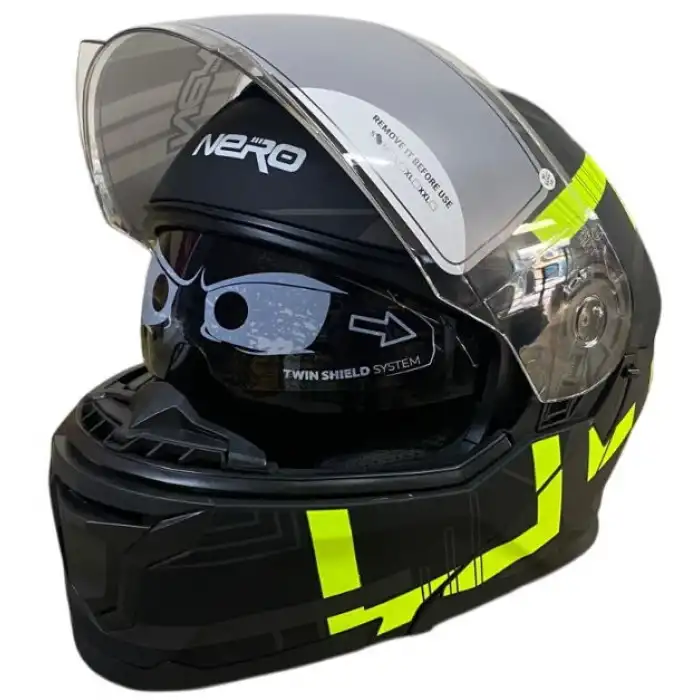 NERO ÇENE AÇILIR KASK 912 MAT SİYAH - SARI A3 MAT SİYAH - SARI