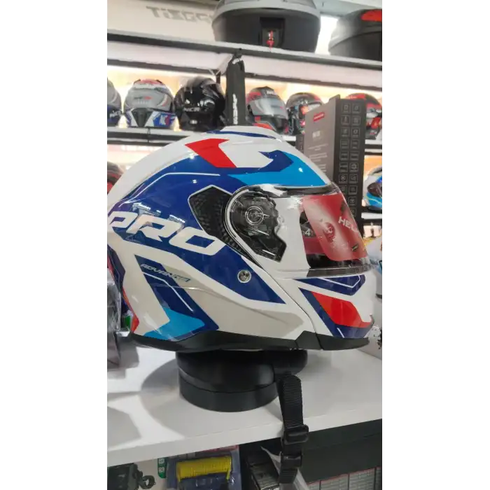 MH ÇENE AÇILIR KASK WHİTE STİCKER  BEYAZ - MAVİ - KIRMIZI