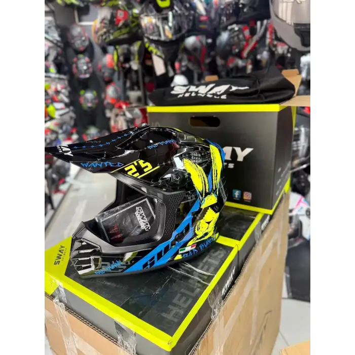 SWAY SW 618 BUNNY BLACK BLUE ÇOCUK CROSS KASKI