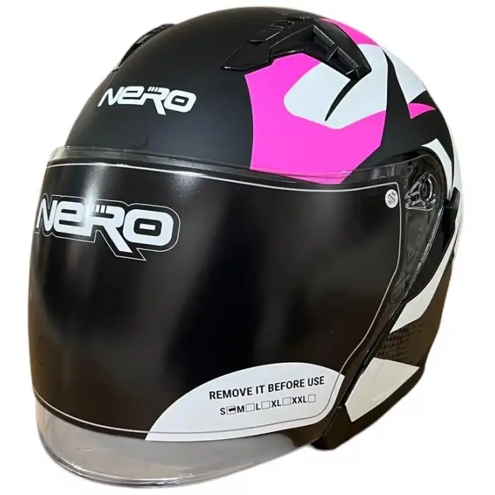 NERO KASK ÇENESİZ 528 MAT SİYAH - PEMBE C1