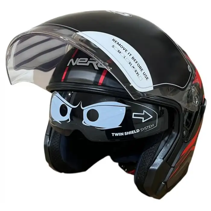 NERO KASK ÇENESİZ 528 MAT SİYAH - KIRMIZI C2