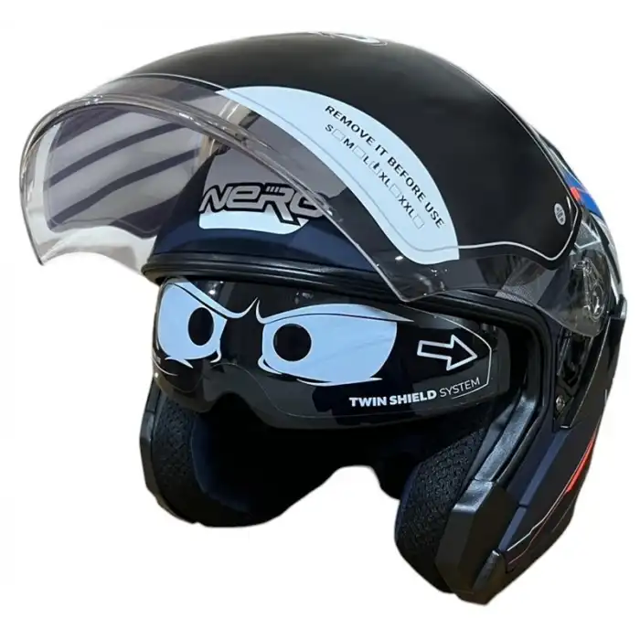 NERO KASK ÇENESİZ 528 MAT SİYAH - MAVİ C5