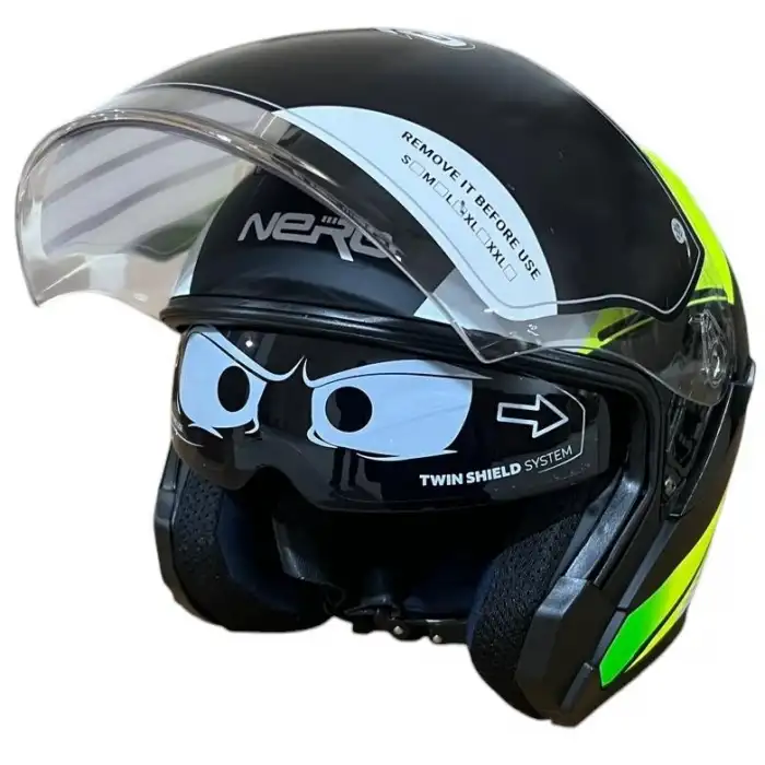 NERO KASK ÇENESİZ 528 MAT SİYAH - NEON SARI D4