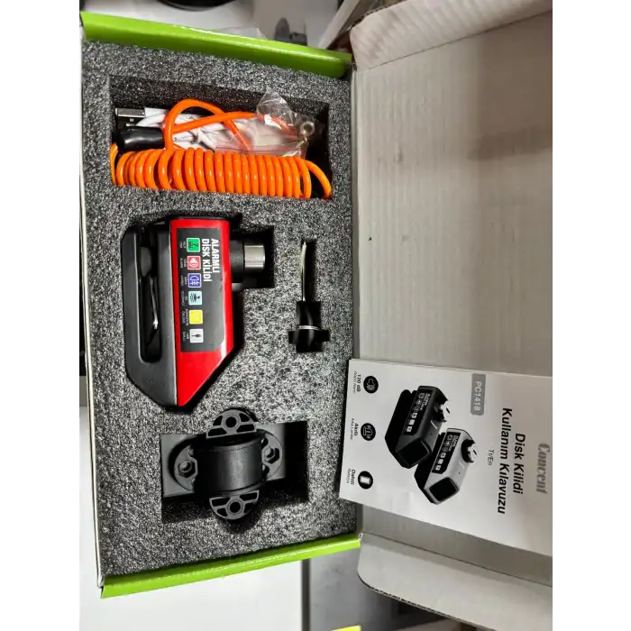 DİSK KİLİT ALARMLI + HATIRLATMA KABLOSU USB ŞARJ IŞIKLI