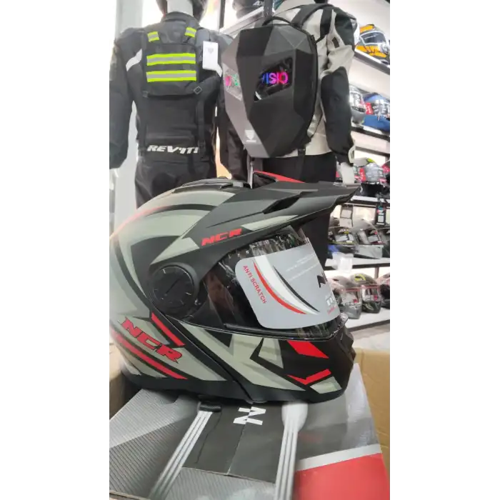 NCR 166 E ÇENE AÇILIR KIRMIZI - GRİ KASK