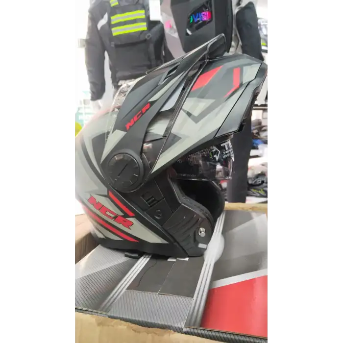 NCR 166 E ÇENE AÇILIR KIRMIZI - GRİ KASK