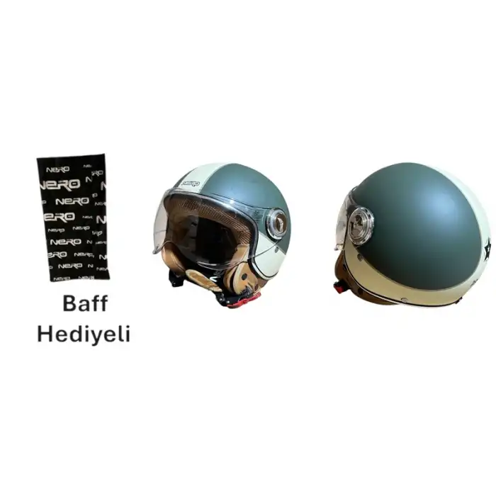 NERO KASK ÇENESİZ MAT YEŞİL - KREM TK-06 (XL)