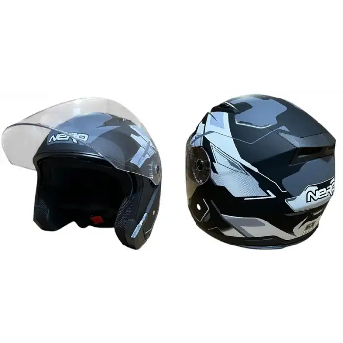 NERO KASK ÇENESİZ 528-1 MAT SİYAH - GRİ E1 (MANUEL VİZÖR) SİYAH / GRİ
