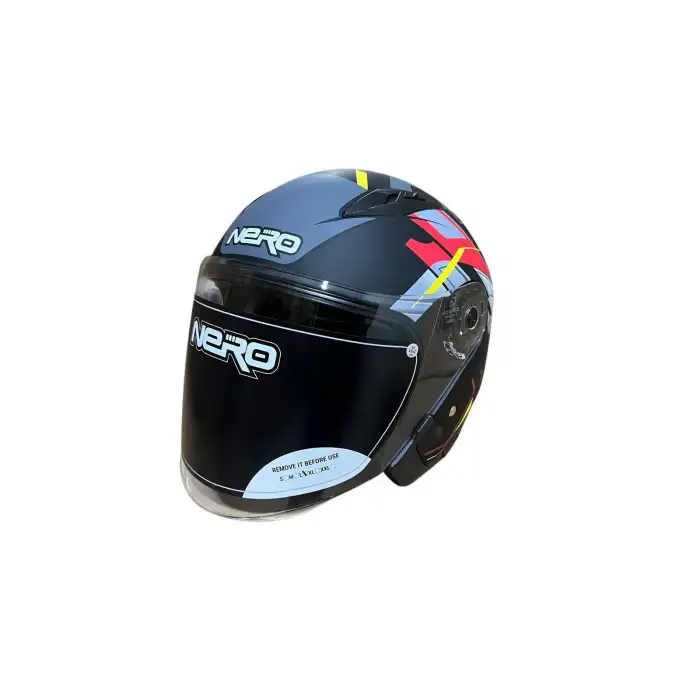 NERO KASK ÇENESİZ 528-1 MAT SİYAH - KIRMIZI (M) (MANUEL VİZÖR)