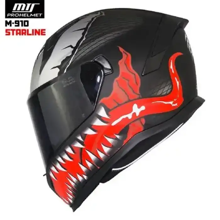 MTS M-910 STARLİNE MAT SİYAH-KIRMIZI GÜNEŞ VİZÖRLÜ KASK (SİYAH CAMLI)