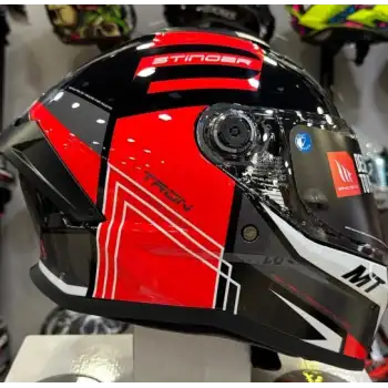 MT STINGER 2  FF - 126 TRON B15 GLOSS KAPALI KASK PARLAK SİYAH KIRMIZI GRAFİK