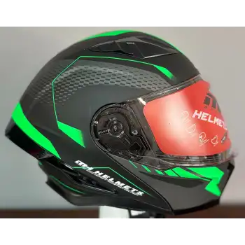 MH ÇENE AÇILIR KASK MAT SİYAH YEŞİL MH-928 YEŞİL