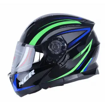 KASK ÇENE AÇILIR VİSORLÜ A KALİTE 162 ECE BELGELİ- NEON MAVİ YEŞİL GRAFİK