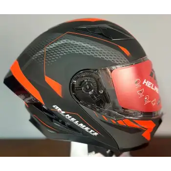 MH ÇENE AÇILIR KASK MAT SİYAH TURUNCU MAT SİYAH - TURUNCU