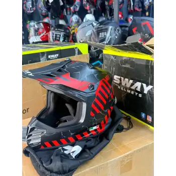 SWAY SW 618 ALERT MAT BLACK RED ÇOCUK CROSS KASKI