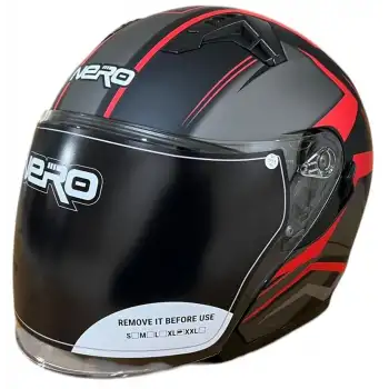 NERO KASK ÇENESİZ 528 MAT SİYAH - KIRMIZI C2