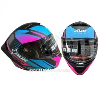 AUK ÇENE AÇILIR KASK, GÜNEŞ VIZÖRLÜ PEMBE-TURKUAZ DESEN ECE BELGELİ [M]