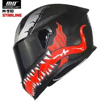 MTS M-910 STARLİNE MAT SİYAH-KIRMIZI GÜNEŞ VİZÖRLÜ KASK (SİYAH CAMLI)