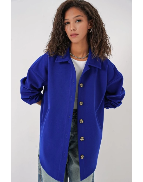 0674 Cepli Oversize Gömlek - Saks