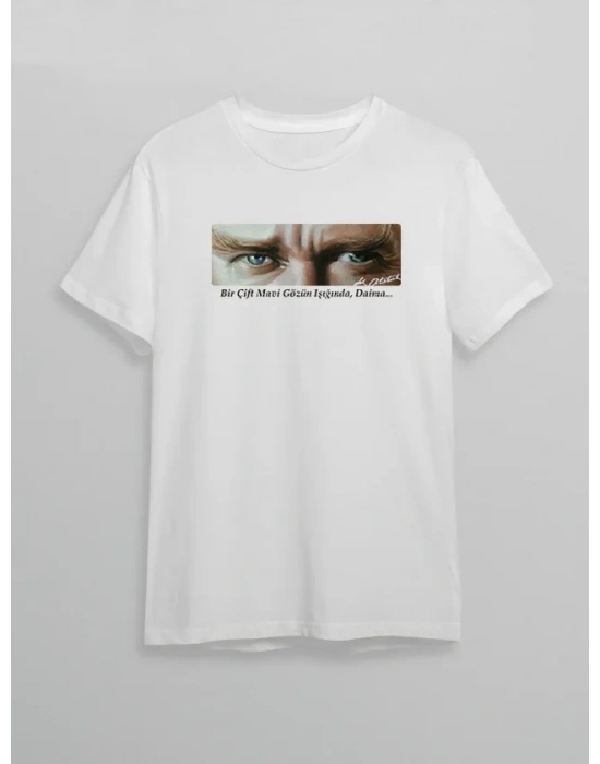 10 Kasım Atatürkü Anma Günü Baskılı Oversize Bisiklet Yaka T-shirt - Beyaz