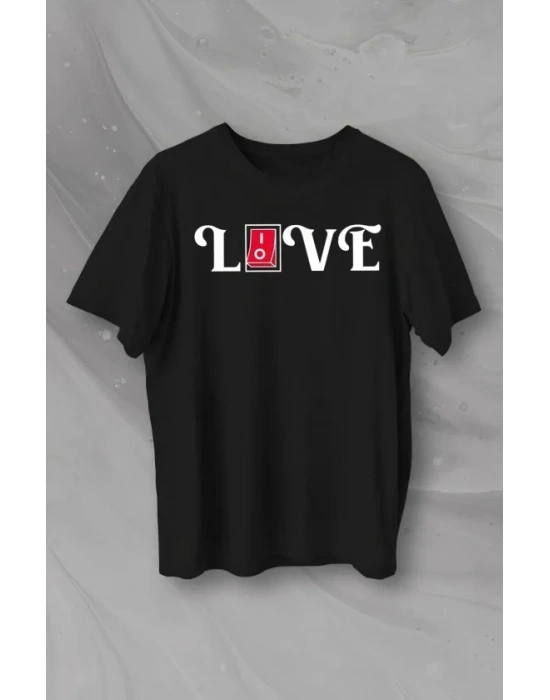14 Şubat Sevgililer Günü Love Baskılı Oversize Bisiklet Yaka T-shirt - Siyah
