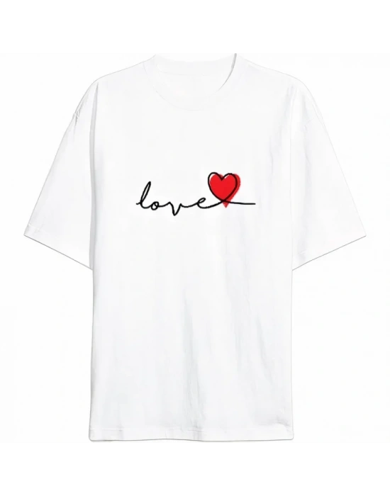 14 Şubat Tişört Sevgililer Günü İçin Özel Tasarım Love Baskılı T-shirt - Beyaz