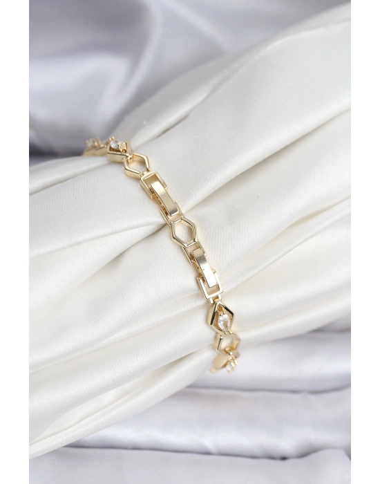 14K Gold Renk Kaplama Baklava Dilim Model Kadın Bileklik