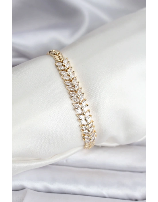 14K Gold Renk Kaplama Başak Model Zirkon Taşlı CM Kadın Bileklik