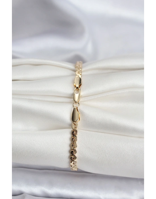 14K Gold Renk Kaplama Ezme Yılan Zincir Model CM Kadın Bileklik