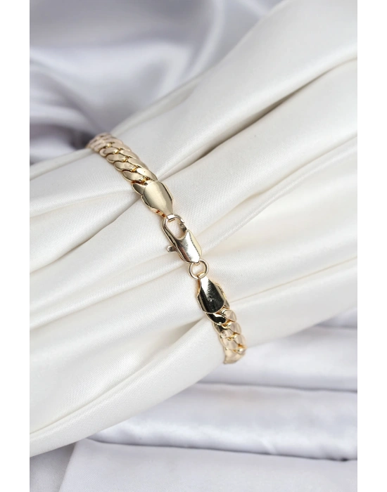 14K Gold Renk Kaplama Ezme Zincir Model Kadın Bileklik