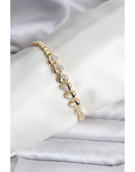 14K Gold Renk Kaplama Kalp Model CM Kadın Bileklik