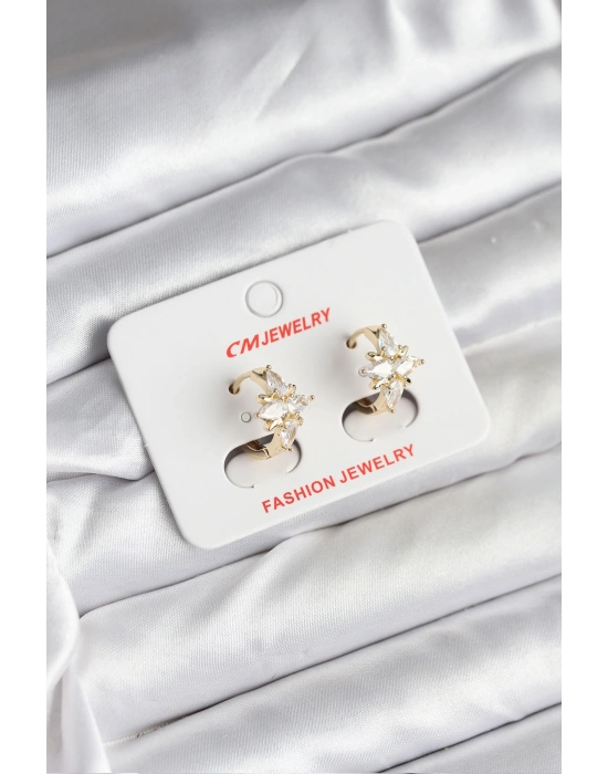 14K Gold Renk Kaplama Kutup Yıldız Zirkon Taşlı CM Kadın Küpe