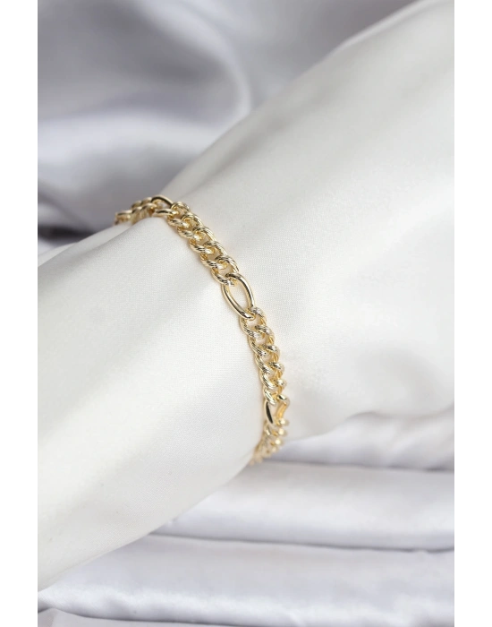 14K Gold Renk Kaplama Lazerli Zincir Model CM Kadın Bileklik