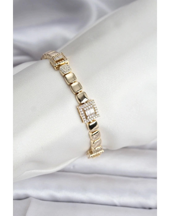 14K Gold Renk Kaplama Zirkon Taşlı CM Kadın Bileklik