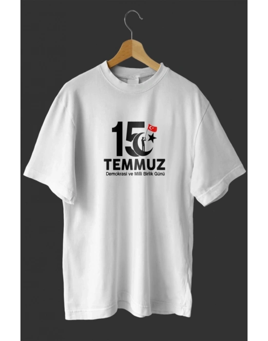 15 Temmuza Özel Tasarım Baskılı T-shirt - Beyaz
