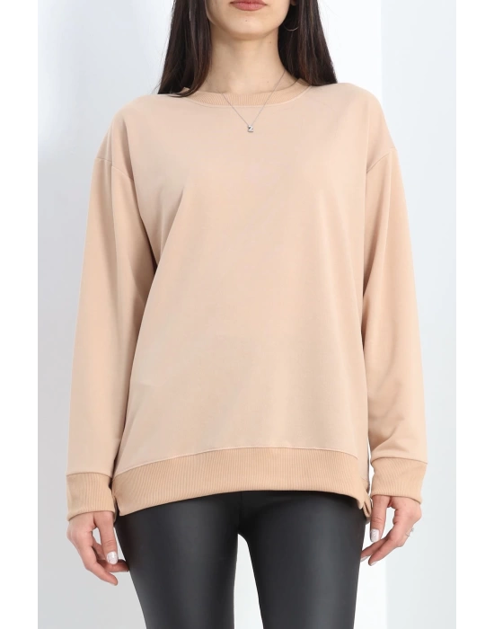 2 İp Bisiklet Yaka Sweat Bej - 20790.1878.