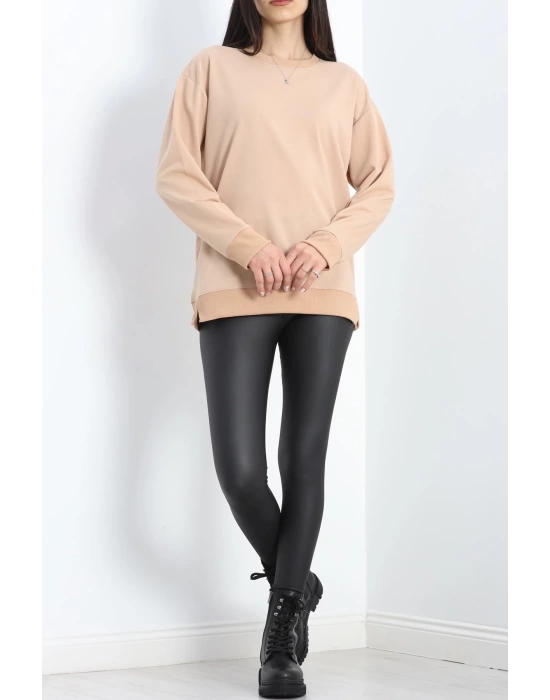 2 İp Bisiklet Yaka Sweat Bej - 20790.1878.
