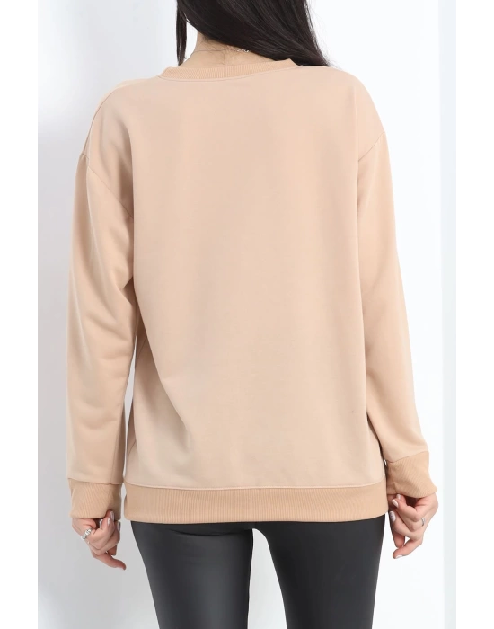 2 İp Bisiklet Yaka Sweat Bej - 20790.1878.