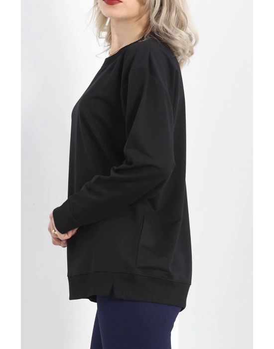 2 İp Bisiklet Yaka Sweat Siyah - 20790.1878.